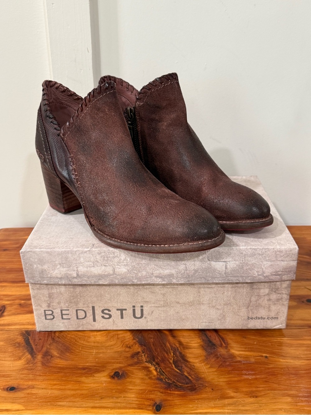 NIB Bed Stu Carla Leather Ankle Boots in Teak Brown